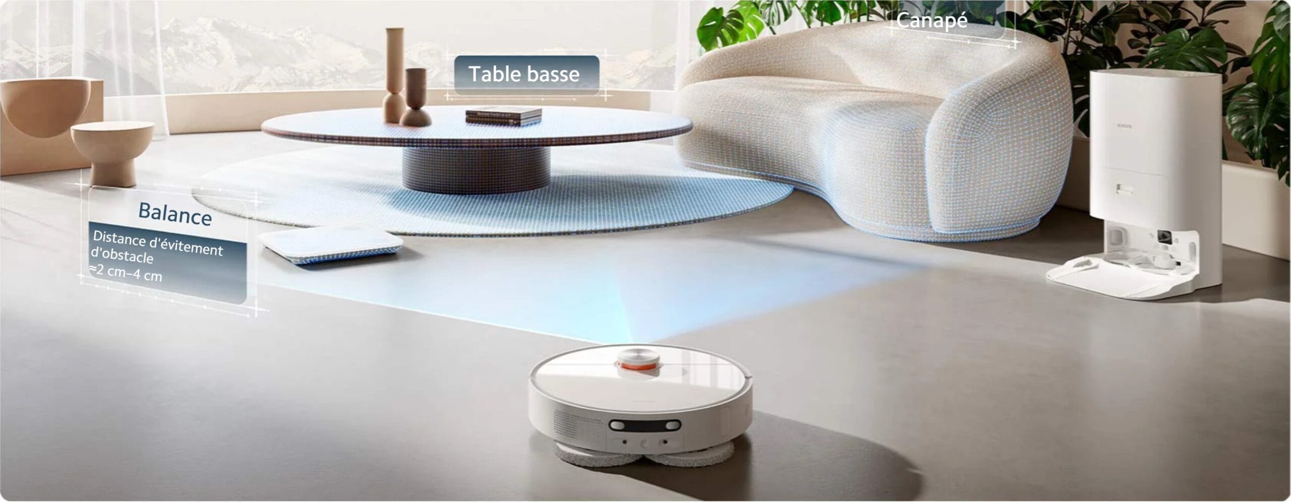 Le robot aspirateur Xiaomi Robot Vacuum X10+ cartographie et détecte les objet pour optimiser le nettoyage.