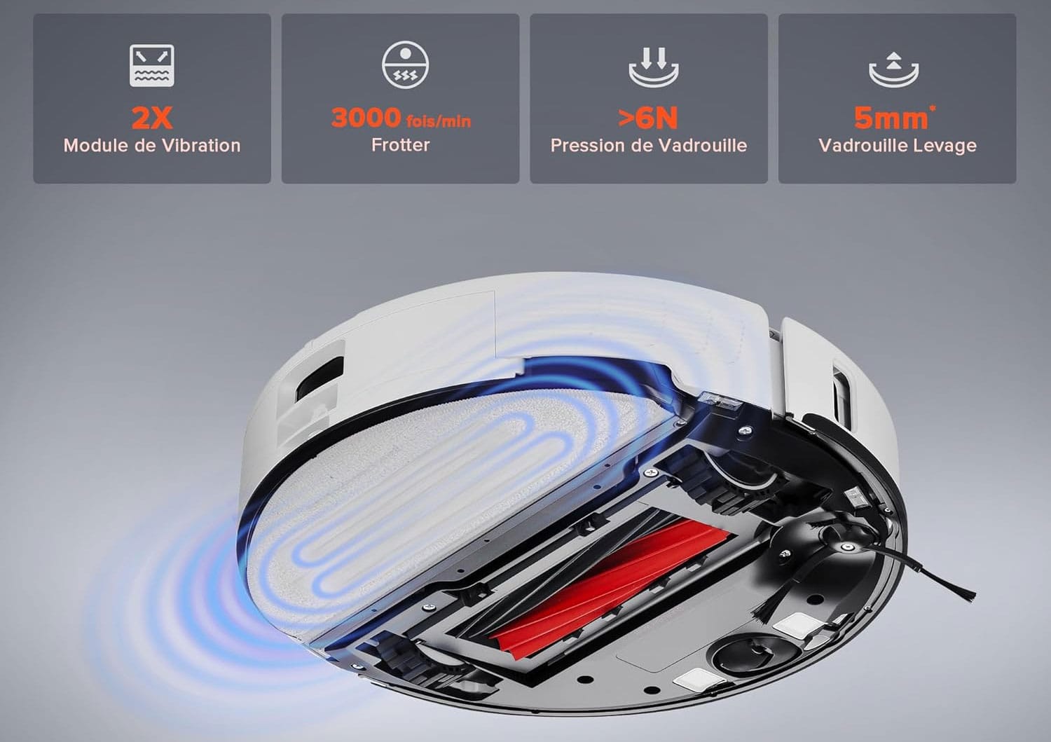 Roborock s8 Pro Ultra : nettoyage avec une lingette vibrante.