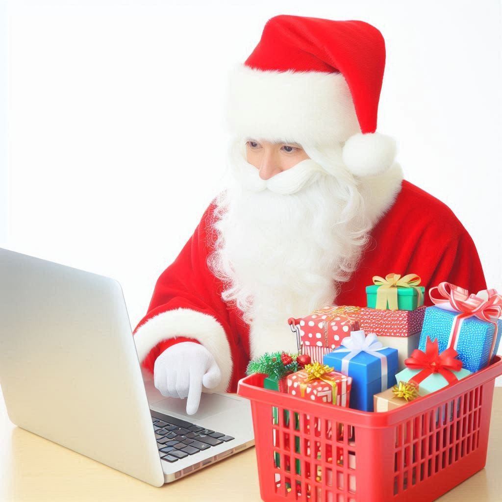 Achat en ligne pendant le Black Friday pour prépare Noël. Image générée par Copilot.