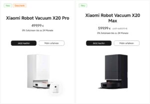 Les aspirateurs robots Xiaomi X20 Pro et X20 Max sont disponibles en Allemagne aux prix respectifs de 499 € et 599 €.