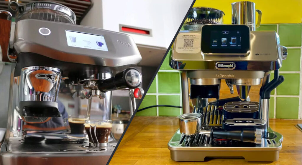 Le duel entre la Sage The Barista Touch Impress et la Delonghi Specialista Touch (c) Labo Maison