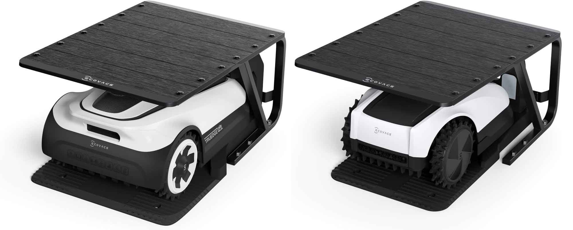Le garage Ecovacs protège les robots tondeuses GOAT des intempéries, prolongeant leur durée de vie.