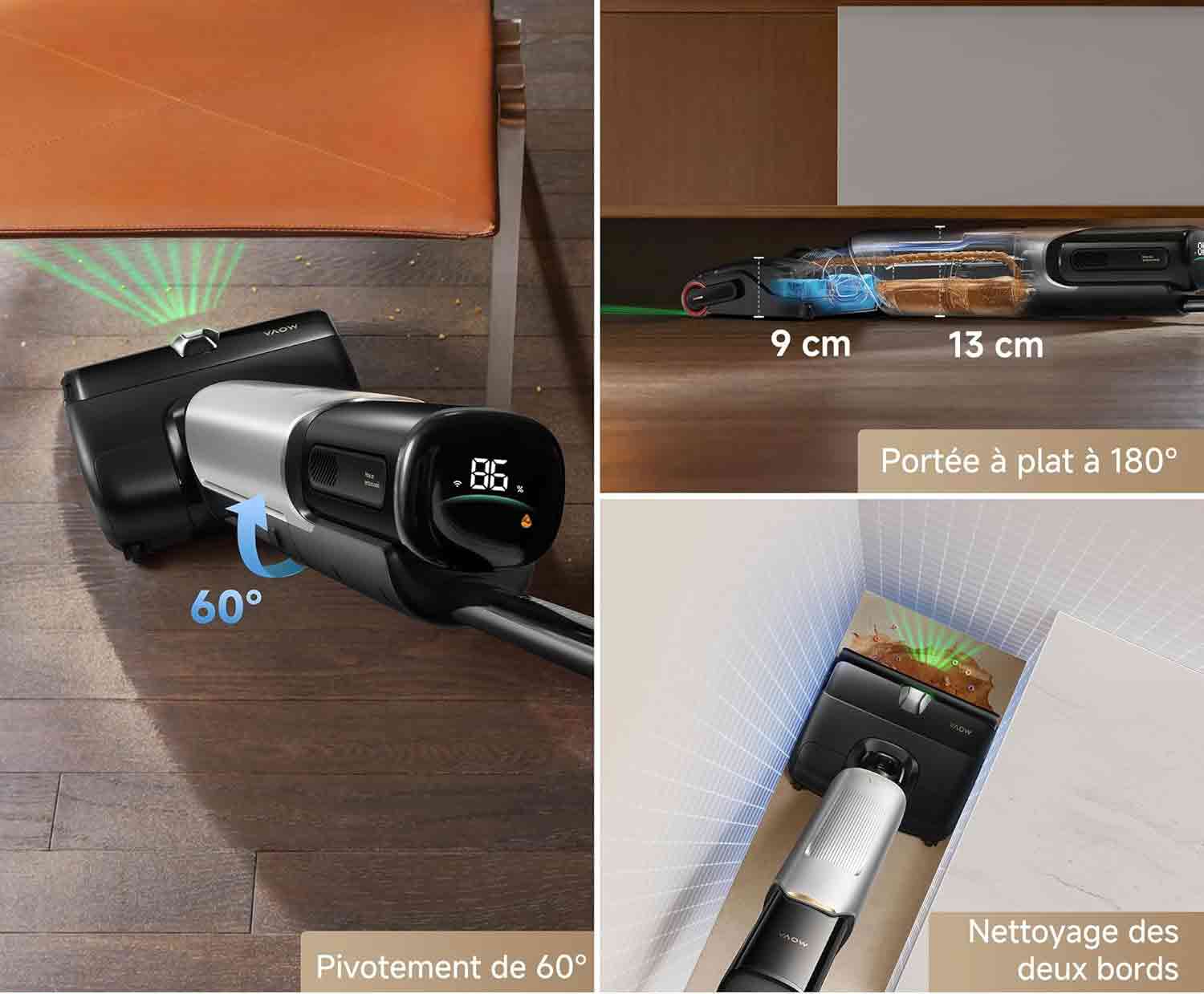 Le Mova X4 Pro reprend le style du H15 Pro avec écran couleur et inclinaison à 180° sous les meubles.