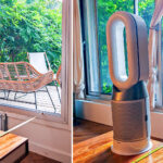 Ventilateur Dyson positionné à 50 cm puis à 1 mètre d’une fenêtre ouverte pour tester son efficacité de rafraîchissement.