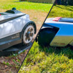 Comparaison des robots tondeuses Dreame A2 et Ecovacs Goat A3000 LiDAR en situation de tonte sur un terrain de test.