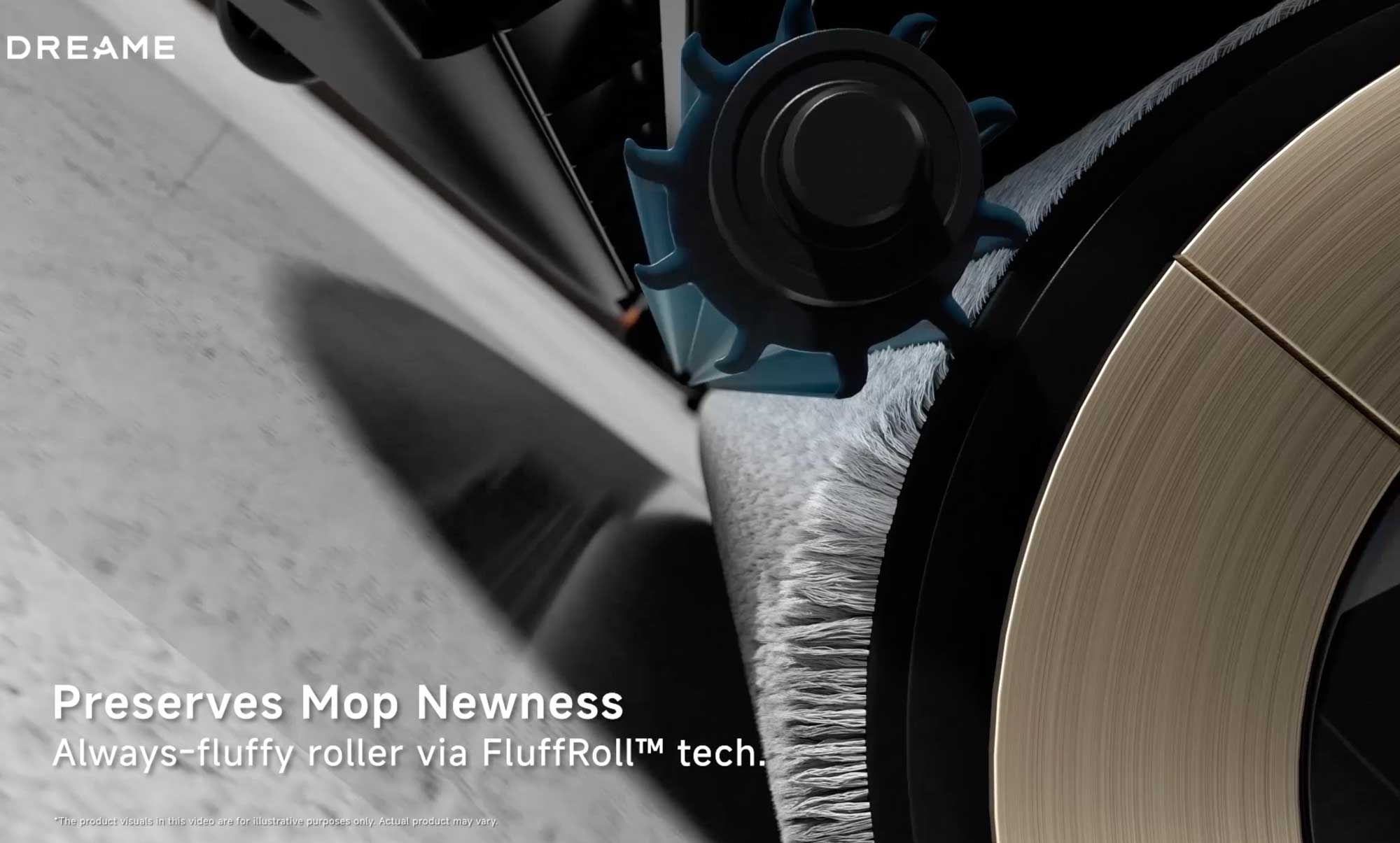 Le système FluffRoll détend et revitalise la serpillère pendant le lavage