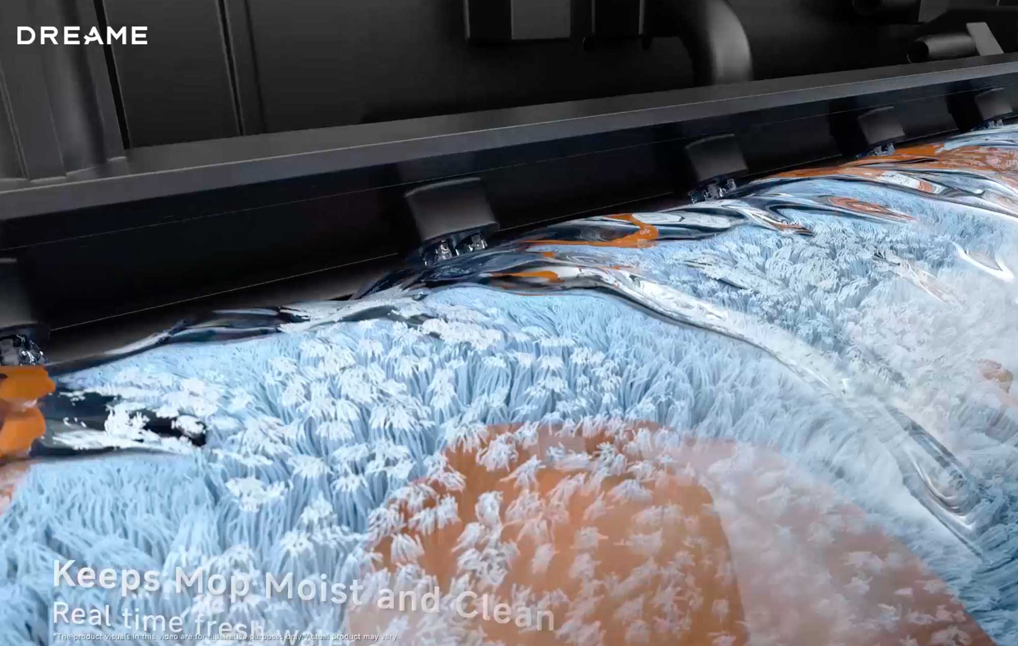 Douze buses humidifient en continu le rouleau avec de l’eau propre