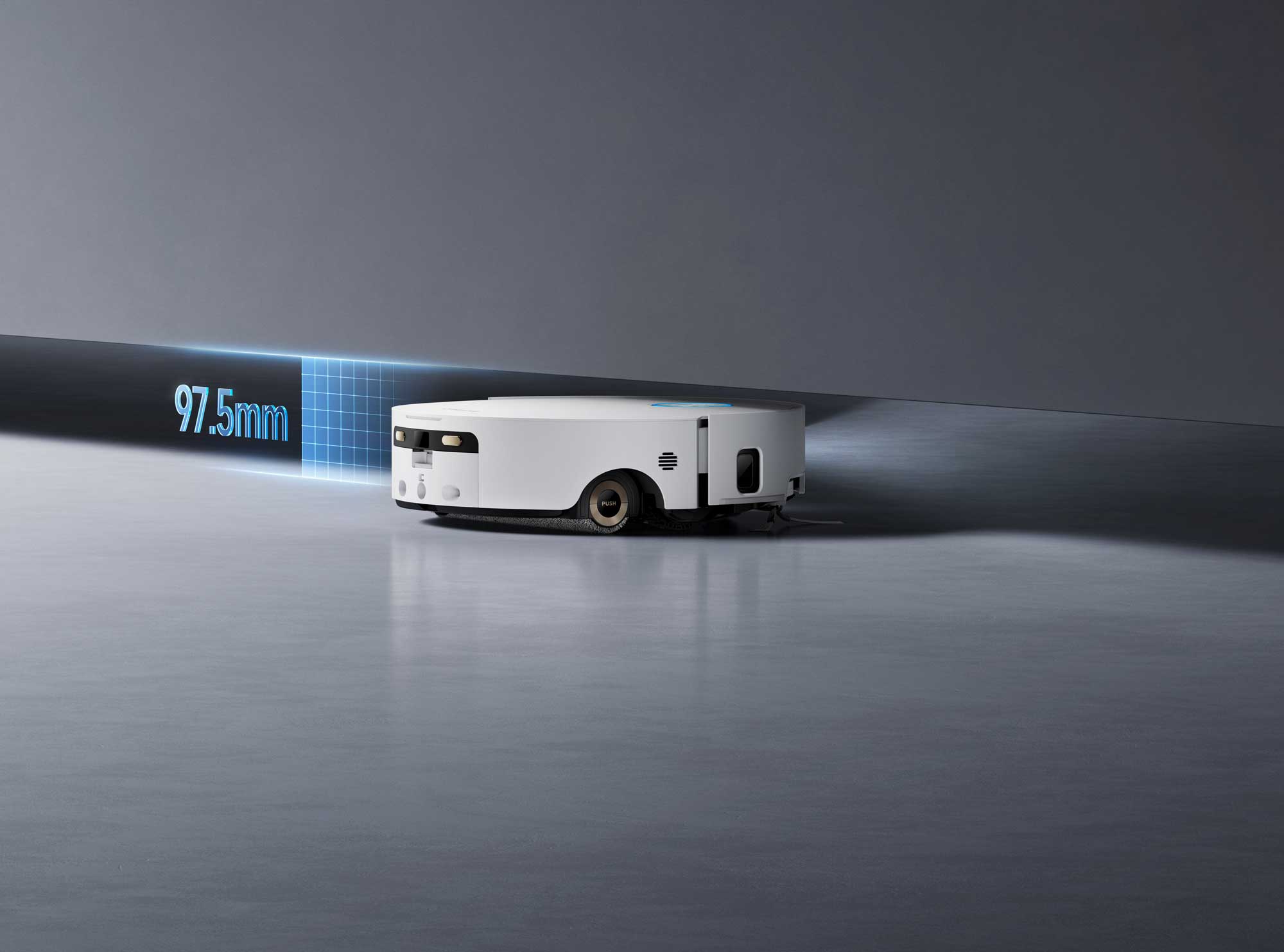Robot glissant sous un meuble grâce à son format ultra-fin de 97,5 mm