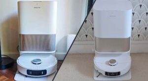 Deux aspirateurs robots Dreame dans leur station PowerDock tout-en-un