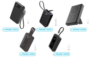Image des six batteries externes Anker rappelées en juin 2025 pour risque potentiel de défaut de fabrication