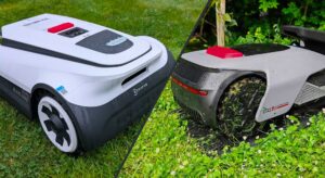 Comparaison entre le robot tondeuse Dreame A1 Pro et l’Ecovacs Goat A1600 RTK pendant leur phase de tonte