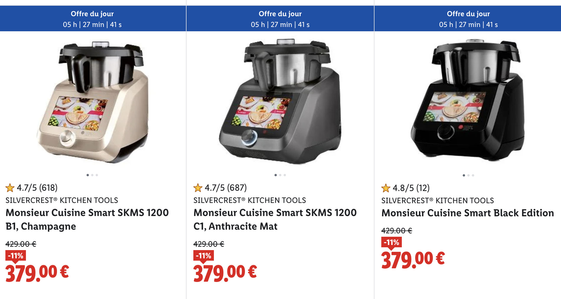 Promo Lidl Monsieur Cuisine Smart – versions noire, grise et champagne