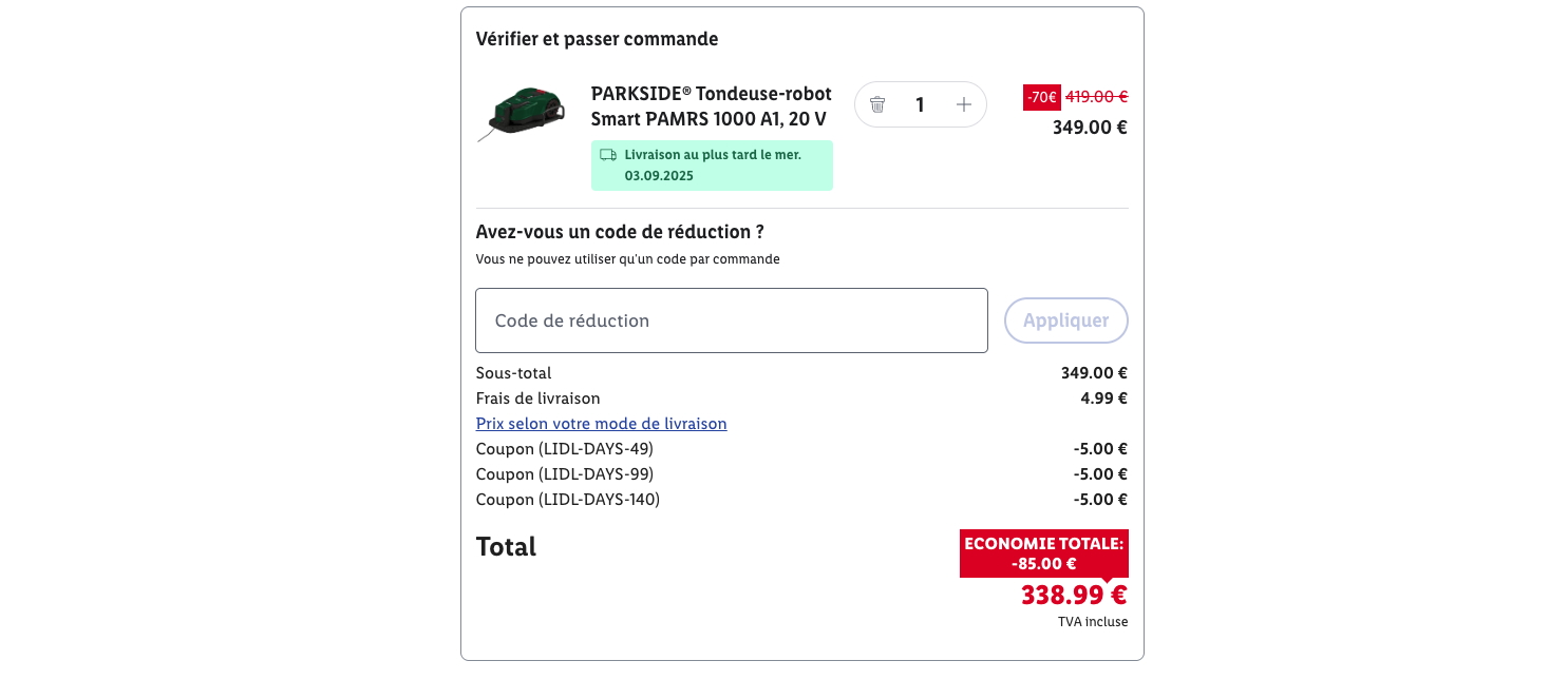 Promo Lidl robot tondeuse PAMRS 1000