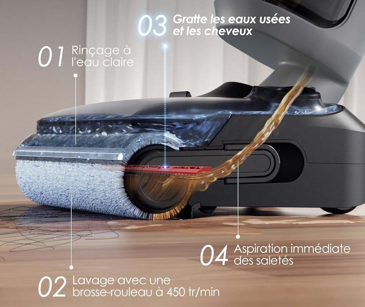 Système de rouleau nettoyant et aspirant du Tineco Floor One i5 Stretch